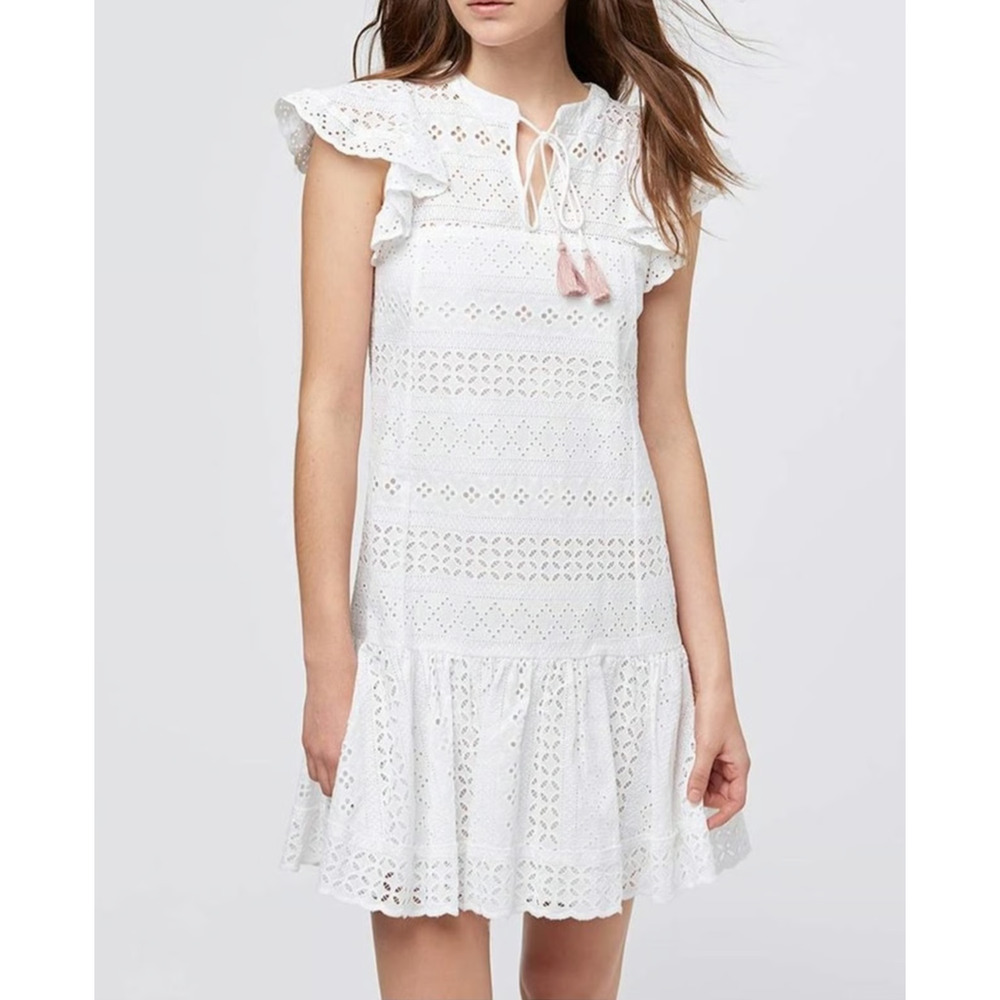 NEW Rebecca Minkoff Caro White Eyelet Lace Tassel Dress Size 2 Dropwaist Clean